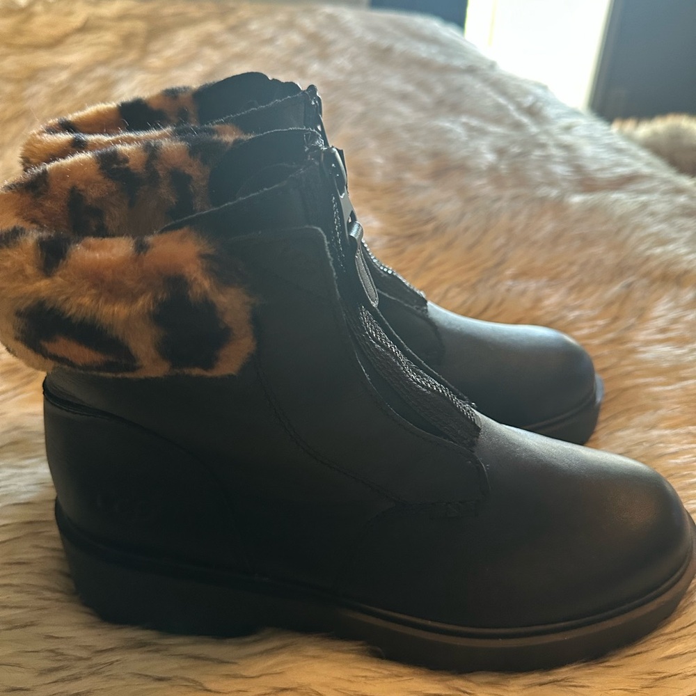 UGG Black and Leopard Winter Boots - No Box
